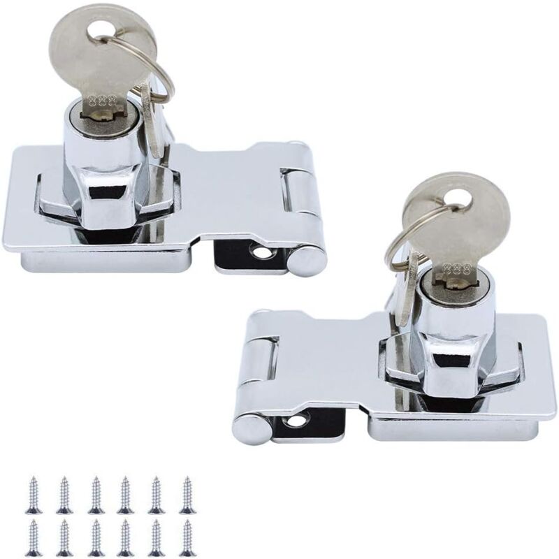 foto del prodotto  2 confezioni chiavistello per porta in metallo da 65 mm con lucchetto e chiave hardware cromato per bloccare capannoni, armadi, scatole, mobili