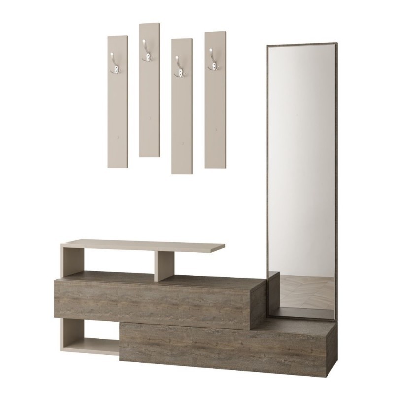 foto del prodotto  2c mobile da ingresso tortora e noce con specchio ramda 137x35xh.154 cm ramdatortnoce 