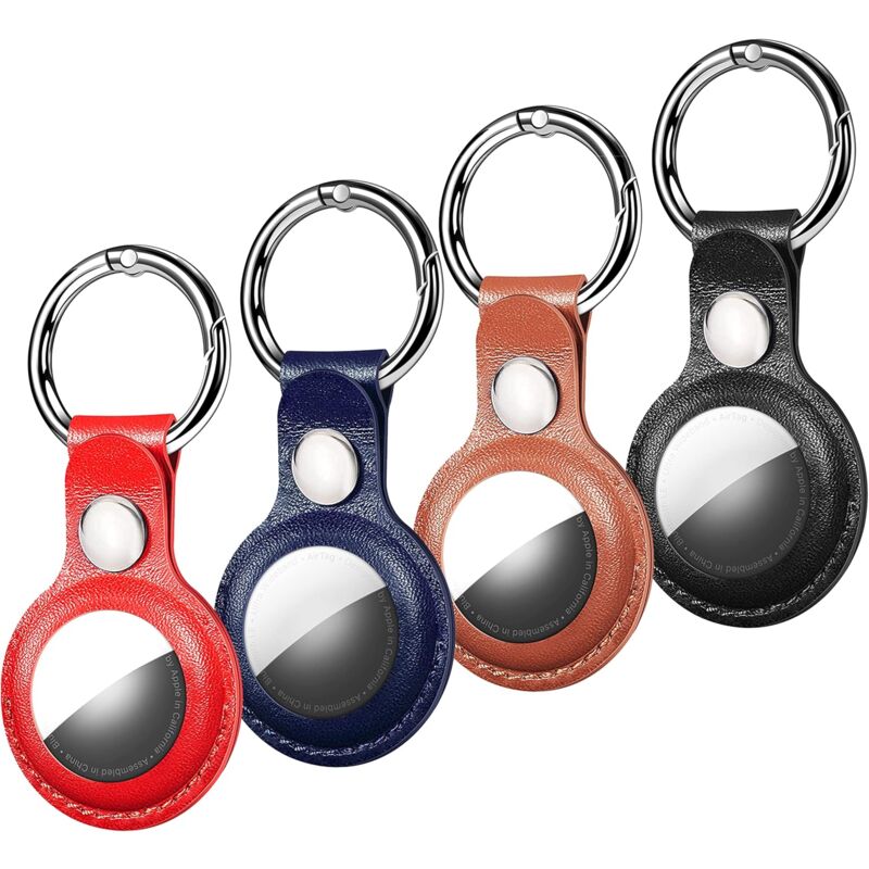 foto del prodotto  4 pezzi portachiavi in pelle per apple airtag, accessori per porta air tag portachiavi airtag, anti caduta, anti graffio custodia per collare per