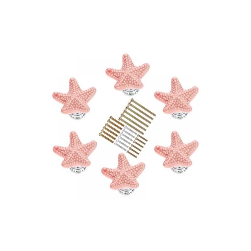 foto del prodotto  6 pezzi pomelli per mobili a forma di stella marina di diverse dimensioni, maniglia per mobile da cucina in ceramica, per armadio da cucina, camera