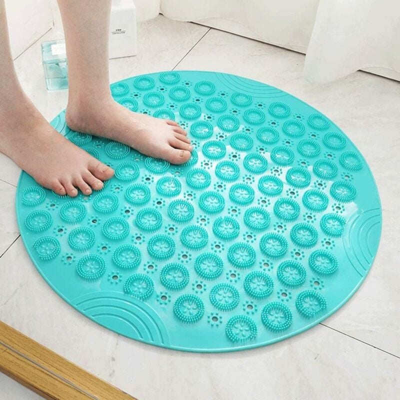 foto del prodotto (65x65cm,verde)tappetino rotondo in silicone pvc, tappetino da bagno con massaggio a ventosa idrofobica, tappetino antiscivolo con ventosa e foro di drenaggio, adatto per bagno, vasca da bagno e pisci