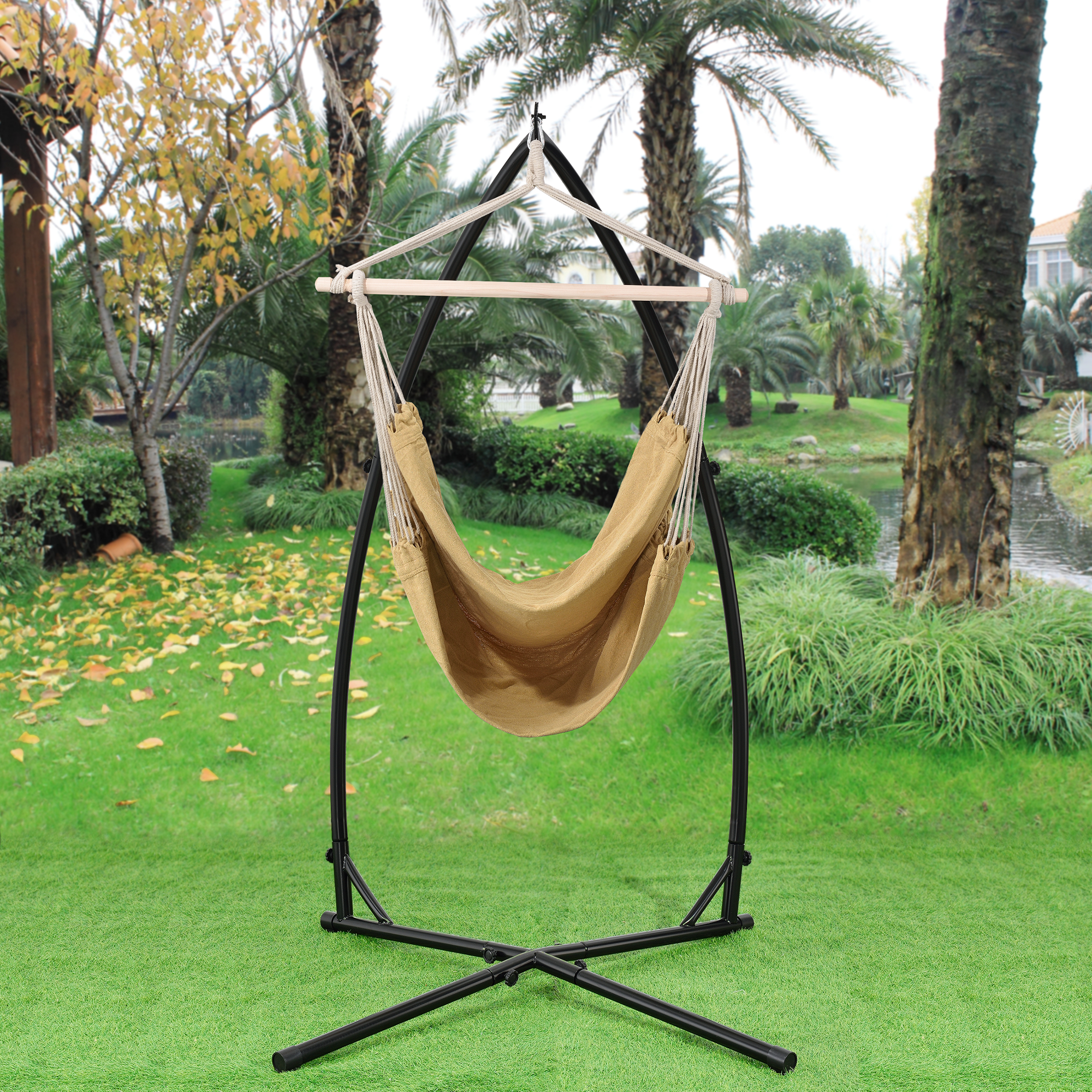 foto del prodotto  casa.pro amaca con supporto 205 x 110 x 110 cm poltrona sospesa con telaio metallo tessuto nero beige
