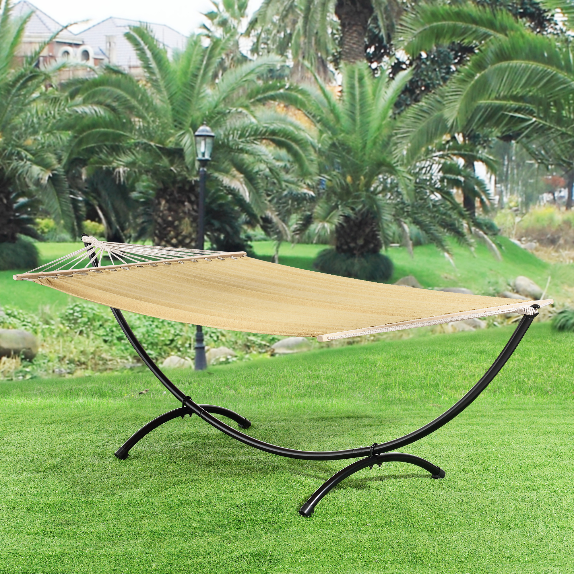 foto del prodotto  casa.pro amaca da giardino con struttura di base, lettino sospeso con tessuto traspirante e travi beige