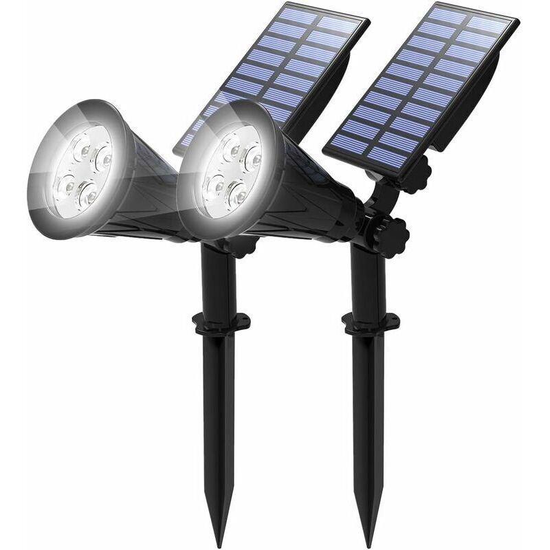 foto del prodotto  confezione da 2 proiettore solare a led, lampada solare a 4 led, lampada da giardino esterna impermeabile, illuminazione di sicurezza paesaggio per