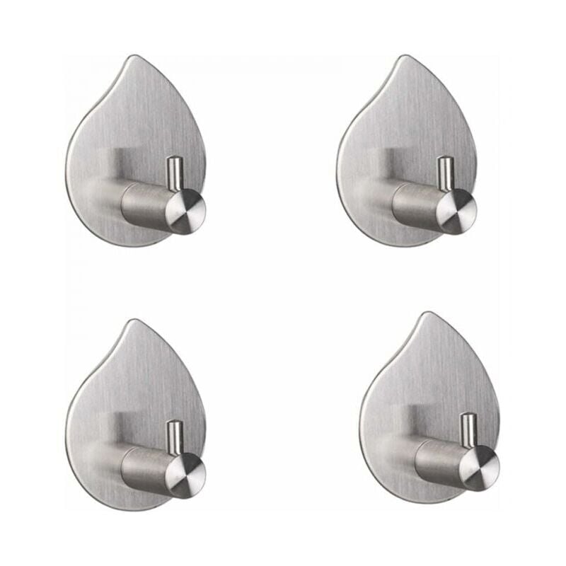 foto del prodotto  confezione da 4 ganci portasciugamani da parete in acciaio inossidabile 304 spazzolato, argento, senza trapano, per bagno o cucina adesivo 3m