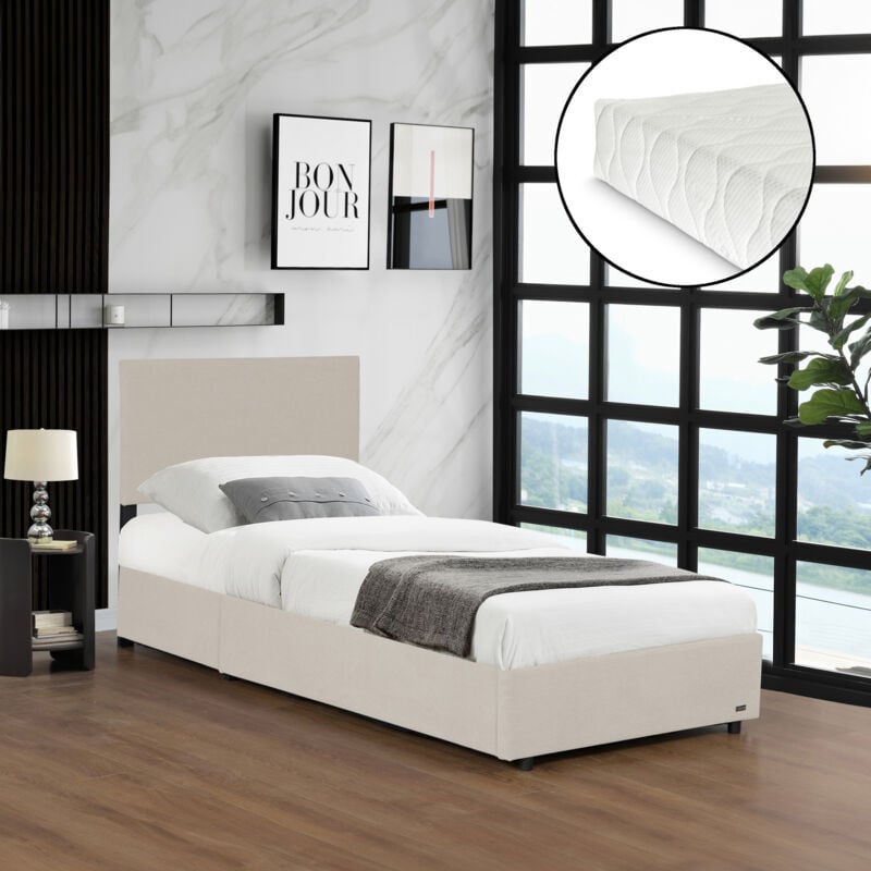 foto del prodotto  corium letto contenitore juva apertura a ribalta letto singolo con materasso 90x200 cm velluto a coste beige corium