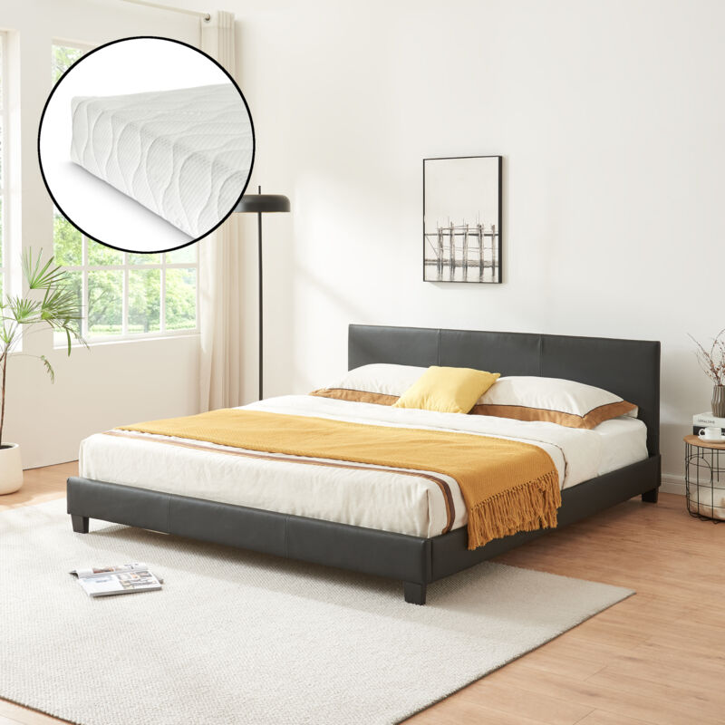 foto del prodotto  corium letto matrimoniale king size albacete con testiera alta e materasso 180x200 cm similpelle nero corium