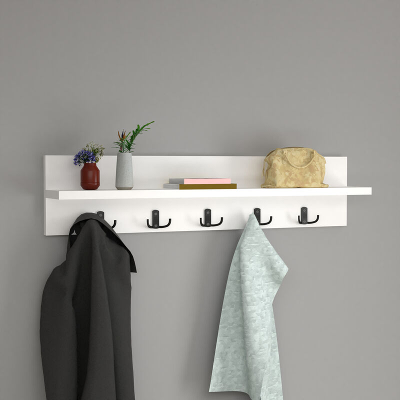 foto del prodotto  en.casa appendiabiti da parete hammar con piano di appoggio 80x13x18 cm bianco