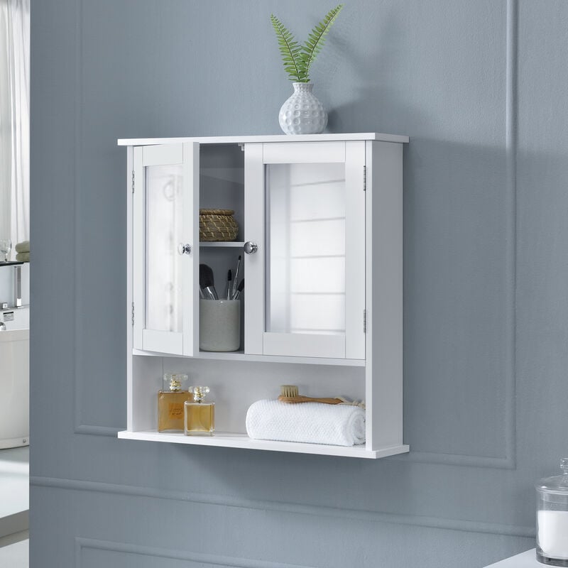 foto del prodotto  en.casa armadietto pensile da bagno con ante a specchio e scomparto aperto bianco