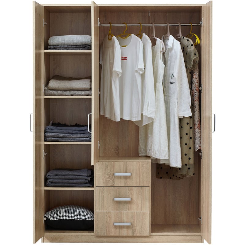 foto del prodotto  en.casa armadio guardaroba bodolz con cassettiera e specchio 176 x 120 x 52 cm effetto rovere sonoma