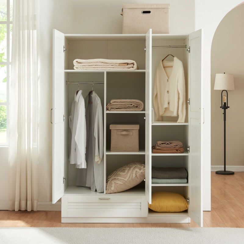foto del prodotto  en.casa armadio guardaroba finning con ante a persiana e cassetto 176 x 120 x 52 cm bianco