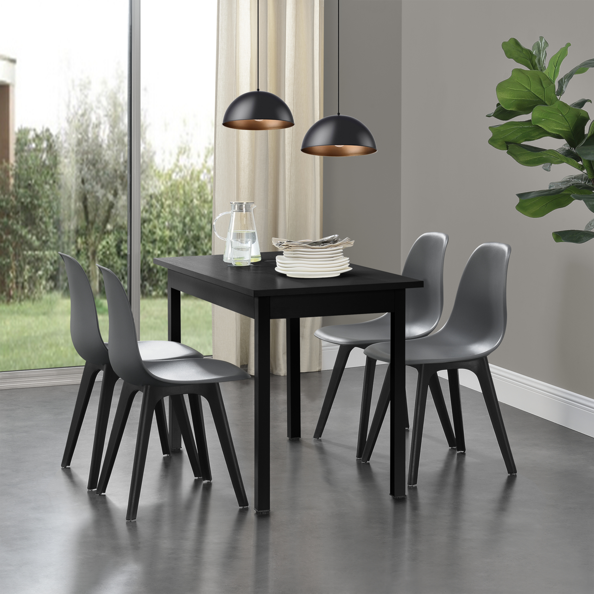 foto del prodotto  en.casa arredo sala da pranzo tavolo 120 x 60 x 75 cm con 4 sedie 83 x 54 x 48 cm mdf acciaio plastica nero grigio