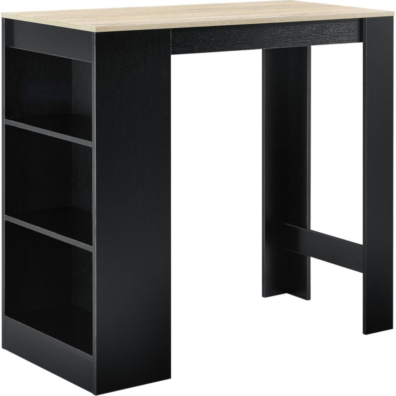 foto del prodotto  en.casa bancone tavolo alto da bar kouvola con 3 scomparti aperti 110x50x103 cm nero effetto rovere