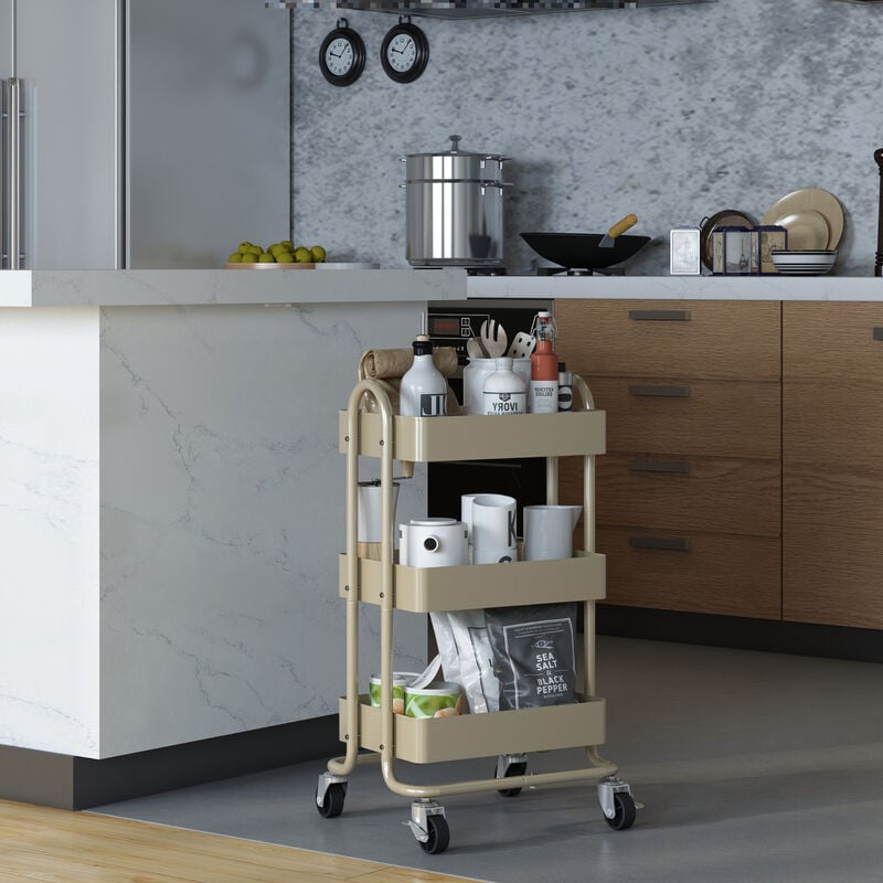 foto del prodotto  en.casa carrello da cucina pyh nt in acciaio con 3 contenitori color cammello