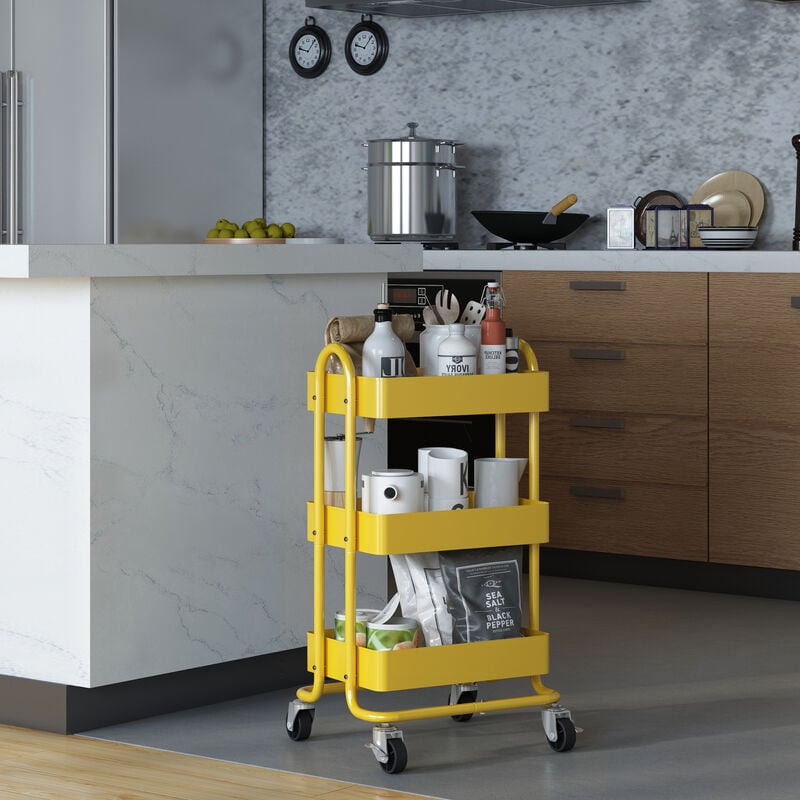 foto del prodotto  en.casa carrello da cucina pyh nt in acciaio con 3 contenitori giallo