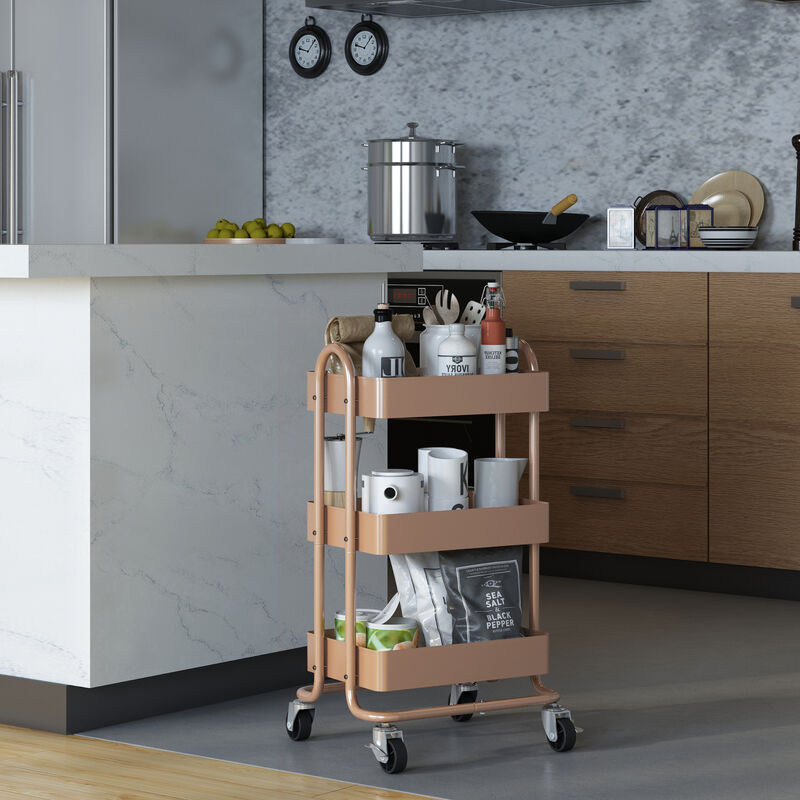 foto del prodotto  en.casa carrello da cucina pyh nt in acciaio con 3 contenitori marrone chiaro