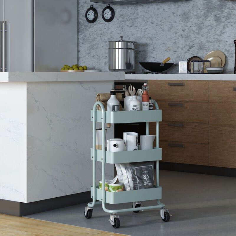 foto del prodotto  en.casa carrello da cucina pyh nt in acciaio con 3 contenitori menta verde