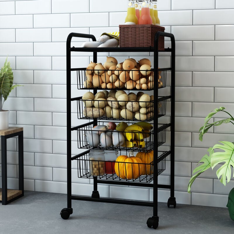 foto del prodotto  en.casa carrello da cucina rudbjerg carrello con 4 cesti a rete e piano rimovibile scaffale per conservare frutta e verdura