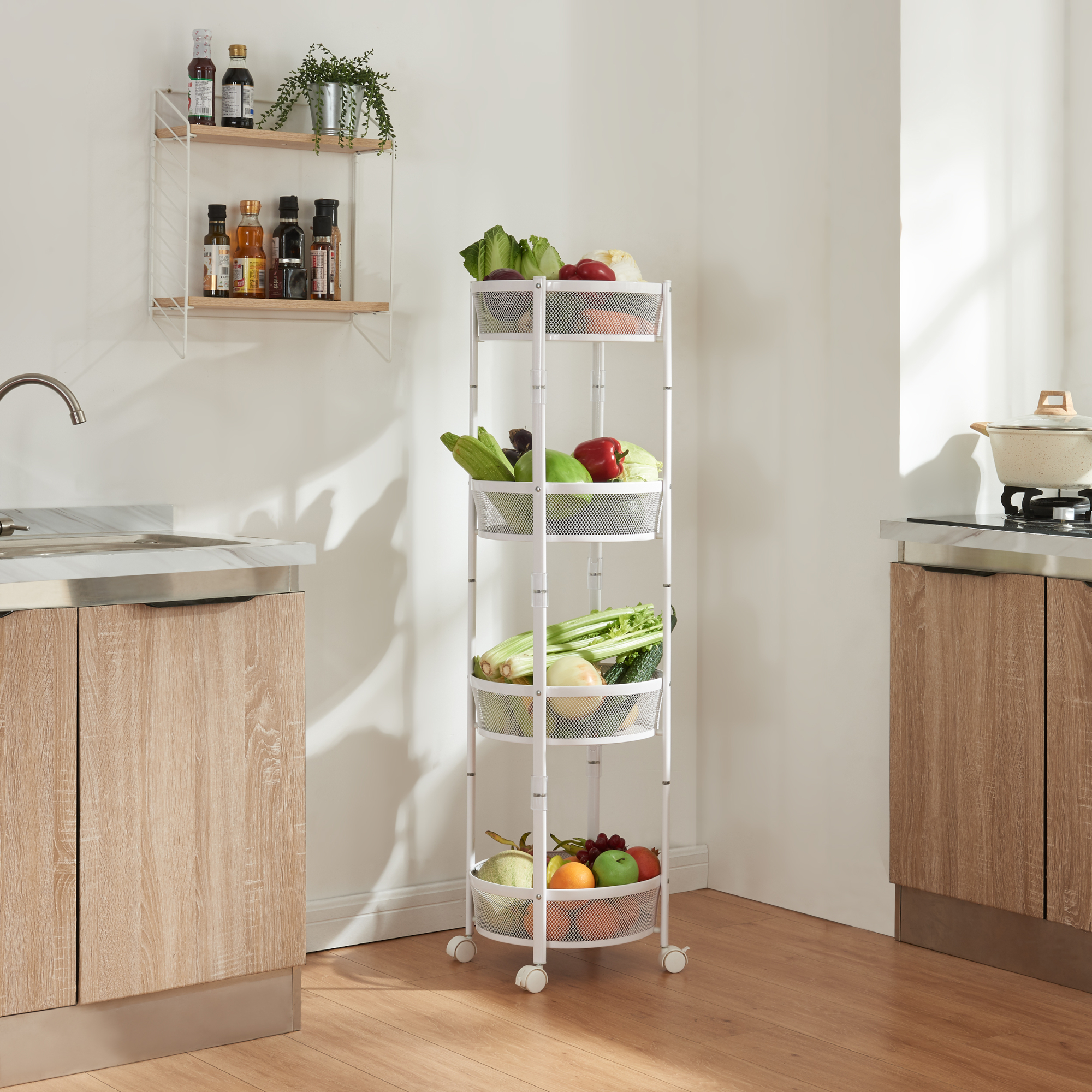 foto del prodotto  en.casa carrello da cucina s rreisa con 4 cestelli telaio pieghevole bianco