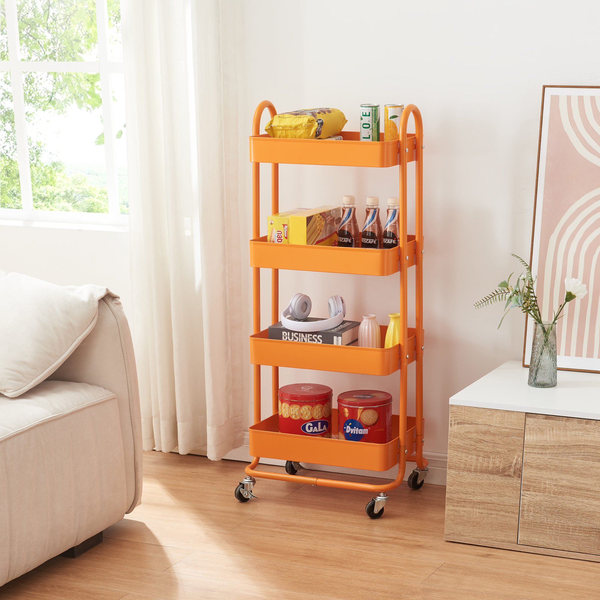 foto del prodotto  en.casa carrello da stoccaggio pyh nt con 4 contenitori acciaio arancione