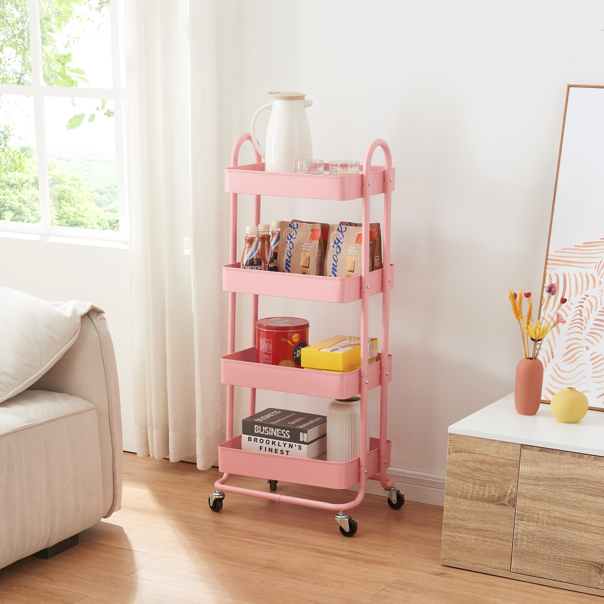 foto del prodotto  en.casa carrello da stoccaggio pyh nt con 4 contenitori acciaio rosa