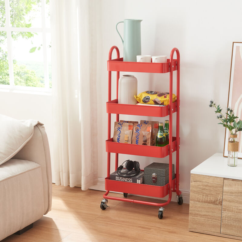foto del prodotto  en.casa carrello da stoccaggio pyh nt con 4 contenitori acciaio rosso