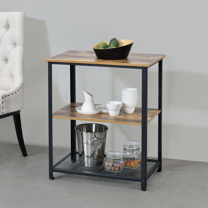 foto del prodotto  en.casa carrello di servizio con 3 ripiani in color legno scuro e nero portavivande da cucina mense con 4 ruote rimovibili catering ristorazione