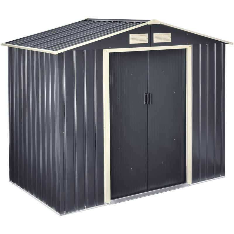 foto del prodotto  en.casa casetta da giardino 213x127x185 cm box organizzatore deposito stoccaggio in lamiera zincata con cornice di base in metallo e porte