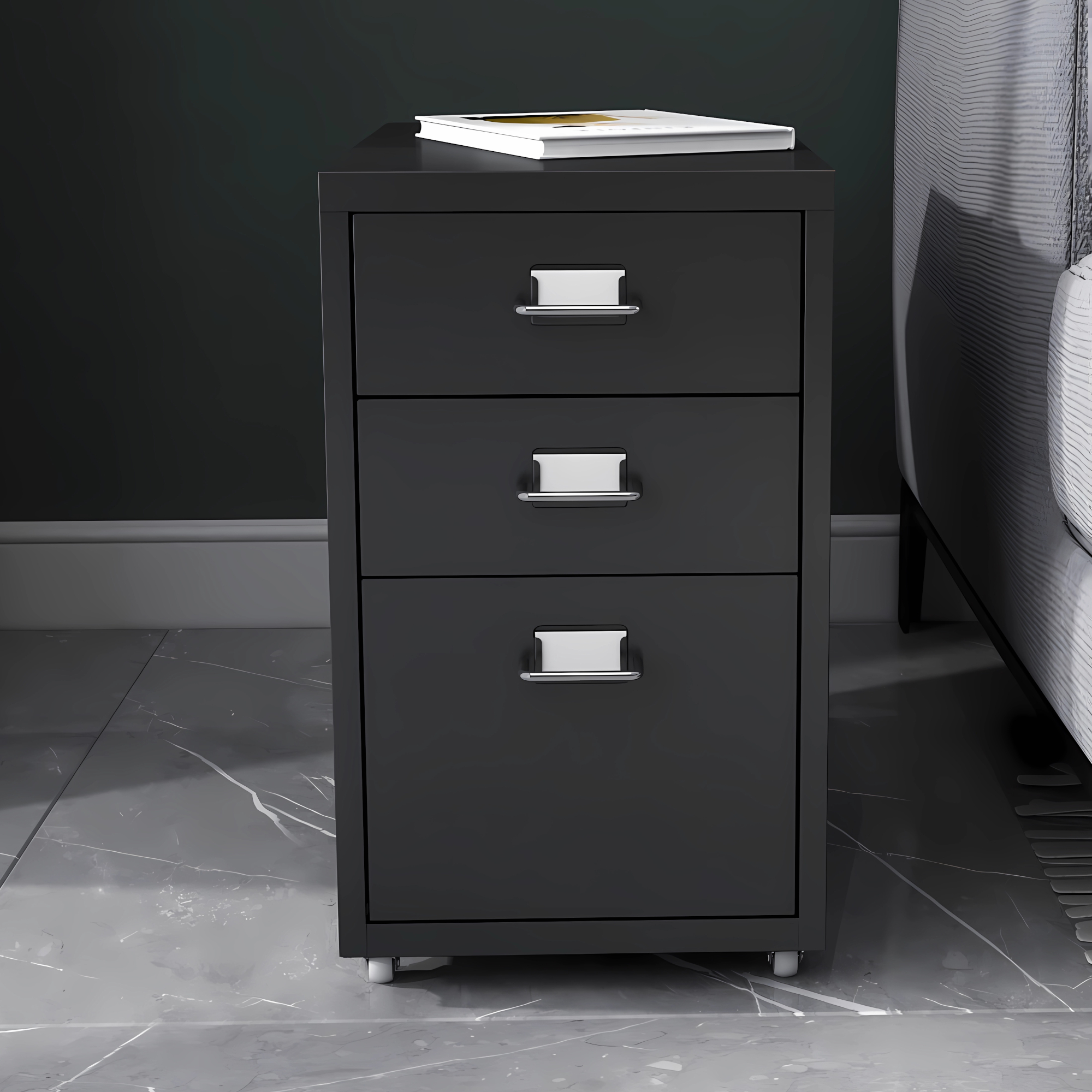 foto del prodotto  en.casa cassettiera da ufficio k kar con rotelle 48 x 28 x 41 cm acciaio nero opaco