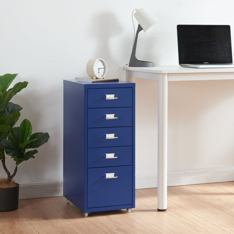 foto del prodotto  en.casa cassettiera k kar in acciaio mobile archivio con 5 cassetti e rotelle blu