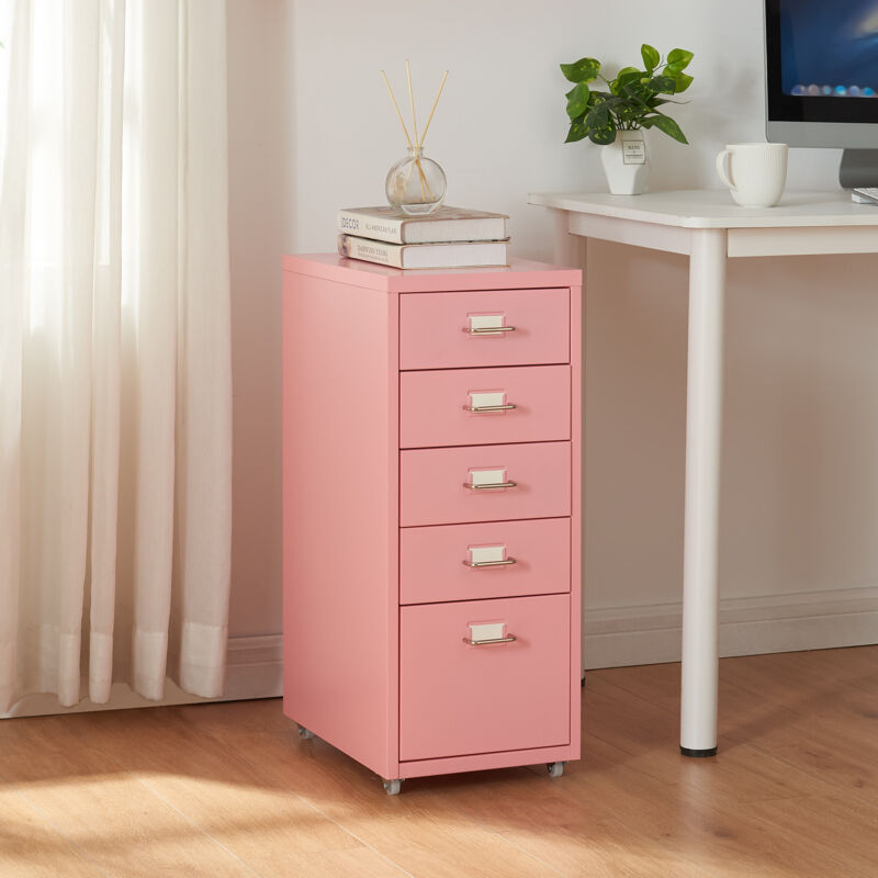 foto del prodotto  en.casa cassettiera k kar in acciaio mobile archivio con 5 cassetti e rotelle rosa