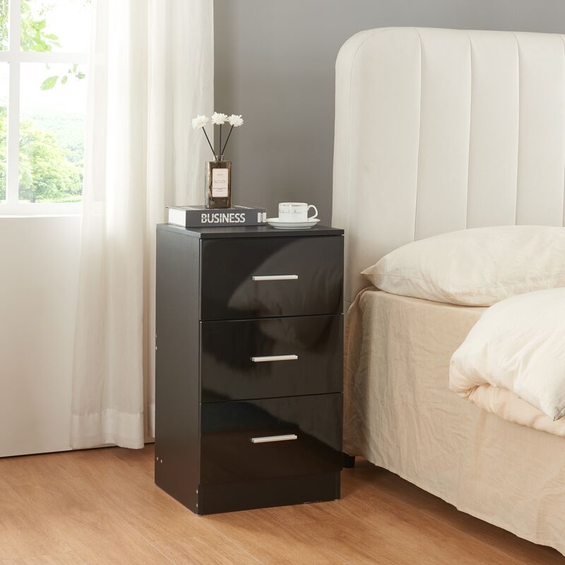 foto del prodotto  en.casa comodino aurdal con 3 cassetti nero lucido