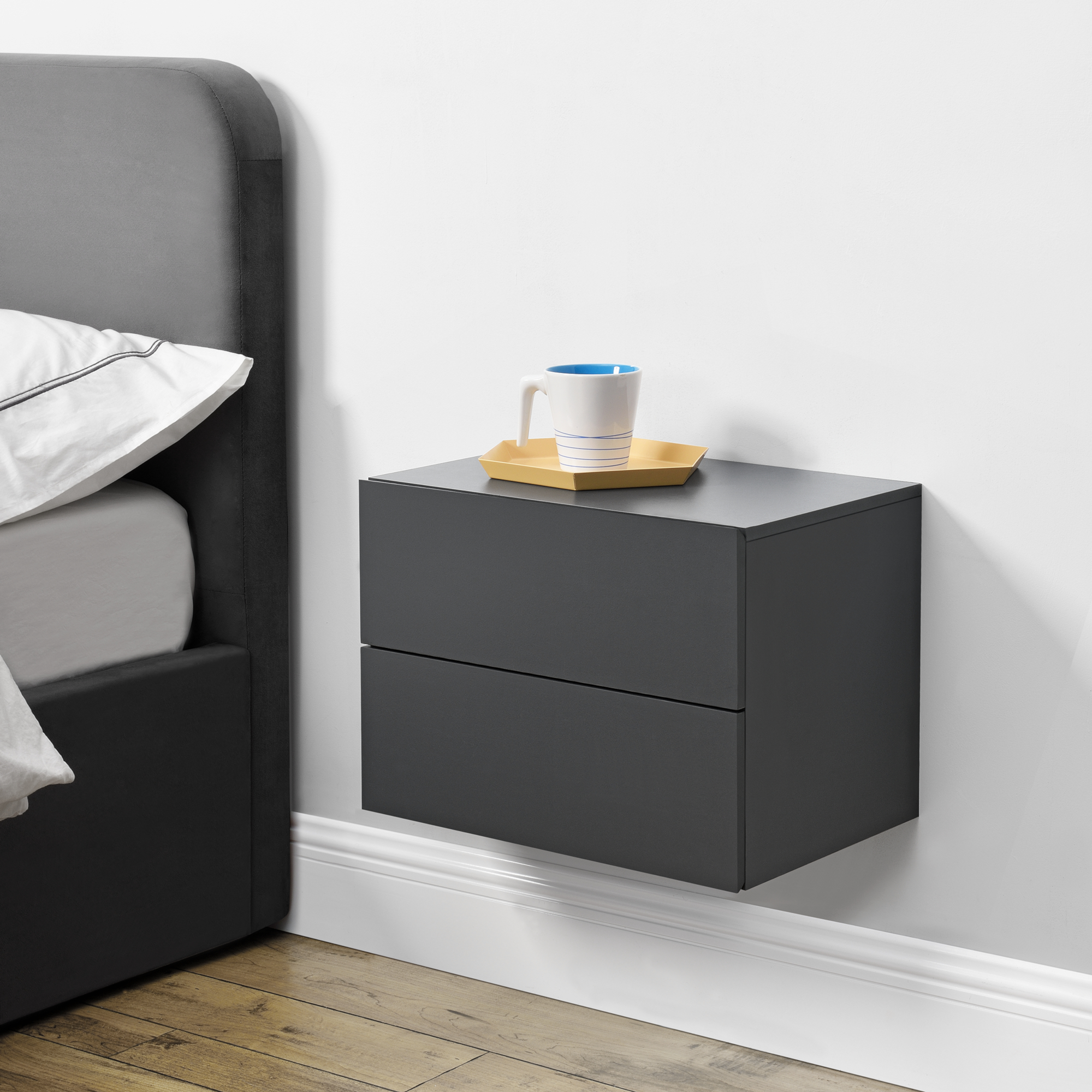 foto del prodotto  en.casa comodino da parete ampfing con 2 cassetti 40x29x30 cm grigio scuro