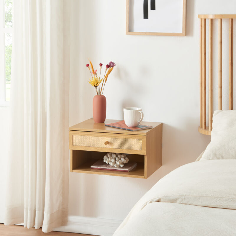 foto del prodotto  en.casa comodino da parete eiker con cassetto e scomparto 40x32x23 cm effetto rovere