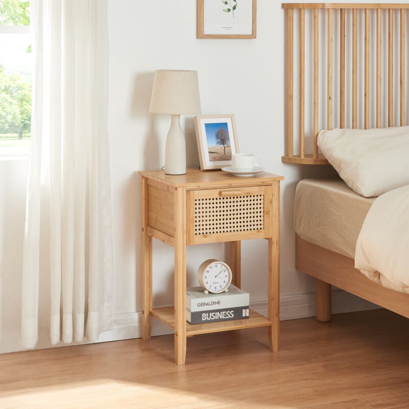 immagine 0 del prodotto  en.casa comodino in bamb leirfjord con cassetto e ripiano colore naturale effetto rattan