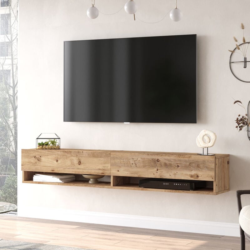 foto del prodotto  en.casa consolle da parete laitila con 2 ante e scomparti mobile pensile porta tv 180 cm rovere rustico