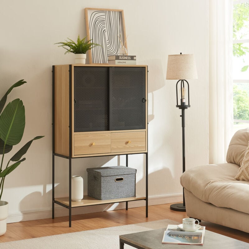 foto del prodotto  en.casa credenza tysnes con scomparti chiusi e cassetti 140 x 80 x 40 cm effetto rovere nero