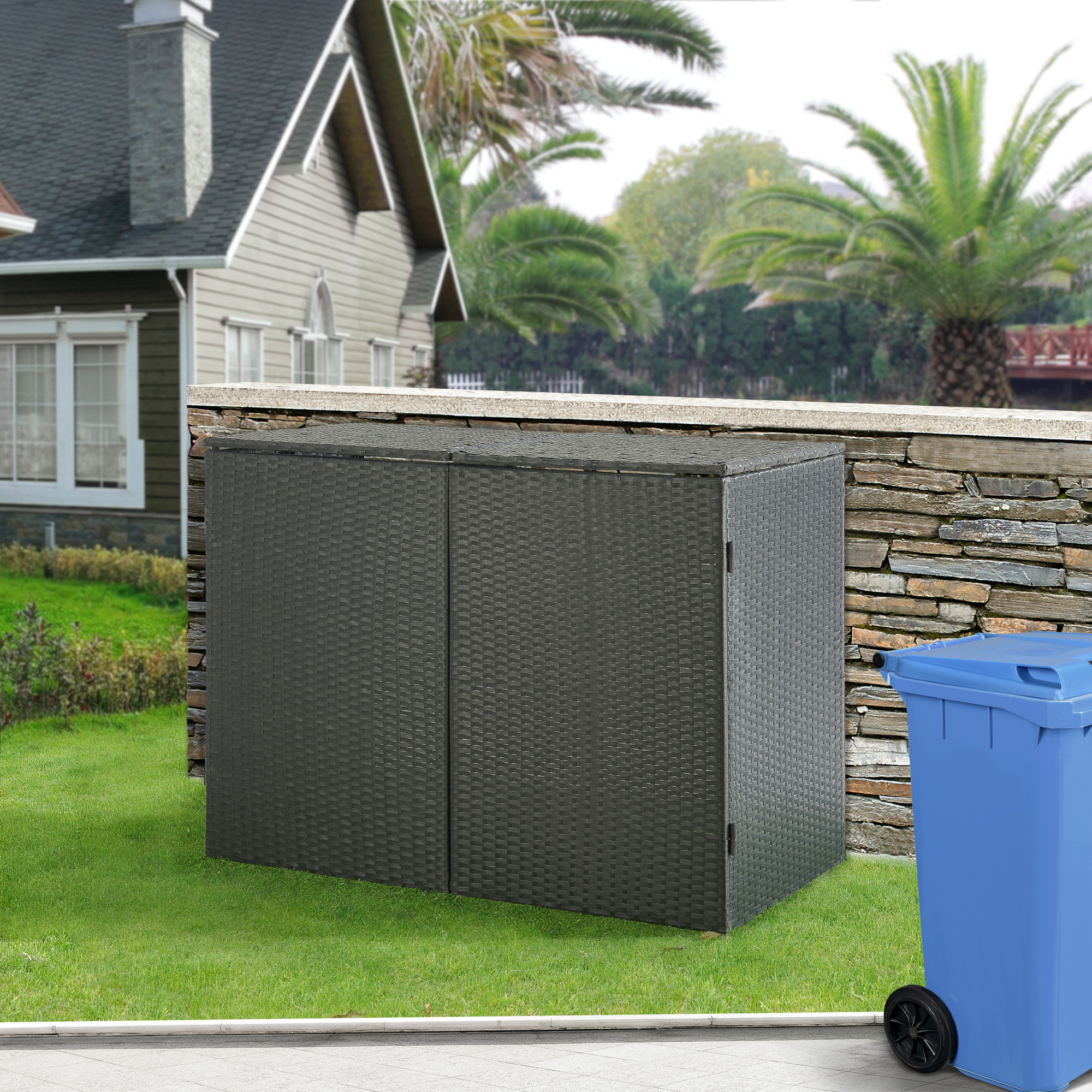 foto del prodotto  en.casa deposito widnau per 2 bidoni da 240 l telaio in acciaio copertura in polyrattan