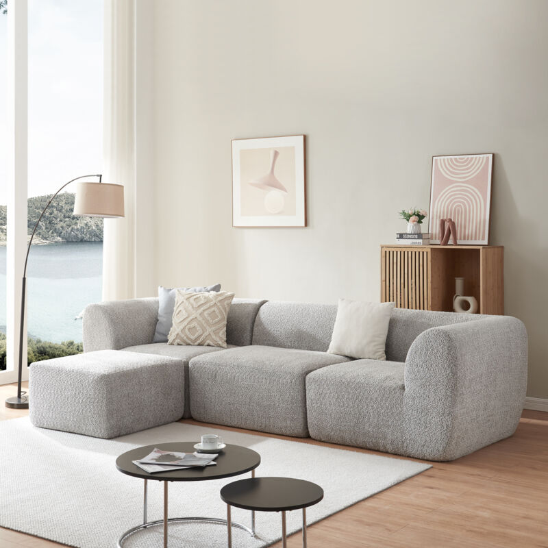 foto del prodotto  en.casa divano componibile a 3 posti chaise longue divano modulare 76x313x181 cm serie hurvas grigio