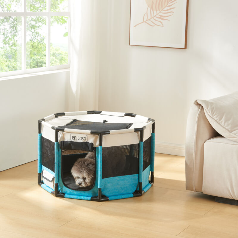 foto del prodotto  en.casa kennel n r ysund rifugio coperto per cani e gatti 72 x 72 x 45 cm blu beige