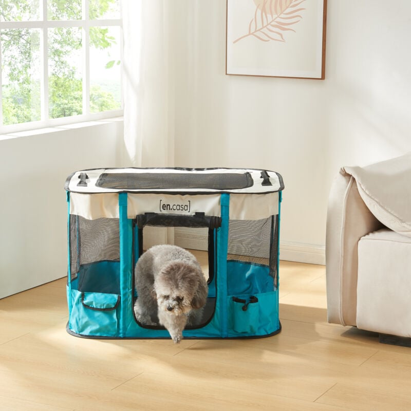 foto del prodotto  en.casa kennel pieghevole m rbyl nga rifugio portatile per cani e gatti 70 x 55 x 45 cm blu beige