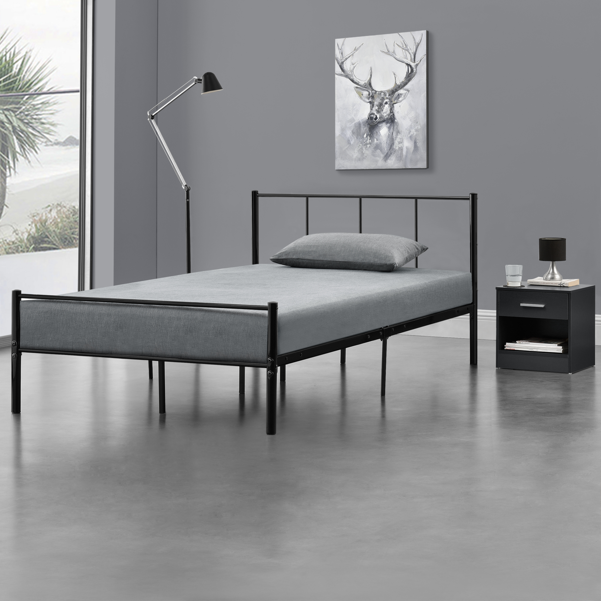 foto del prodotto  en.casa letto 1 piazza e mezza laos 120x200 cm con testiera e pediera acciaio nero