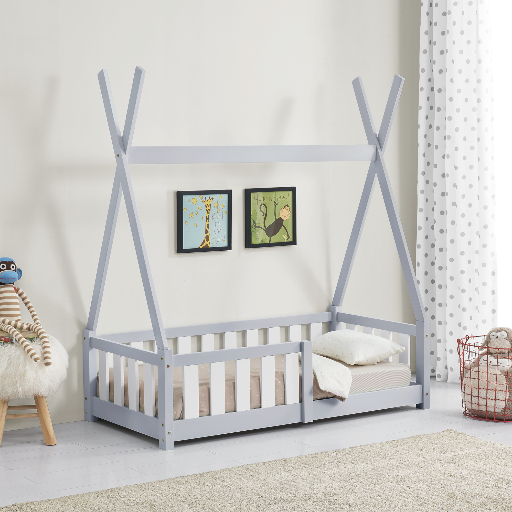 foto del prodotto  en.casa letto a capanna helsingborg con sponde 70 x 140 cm grigio chiaro