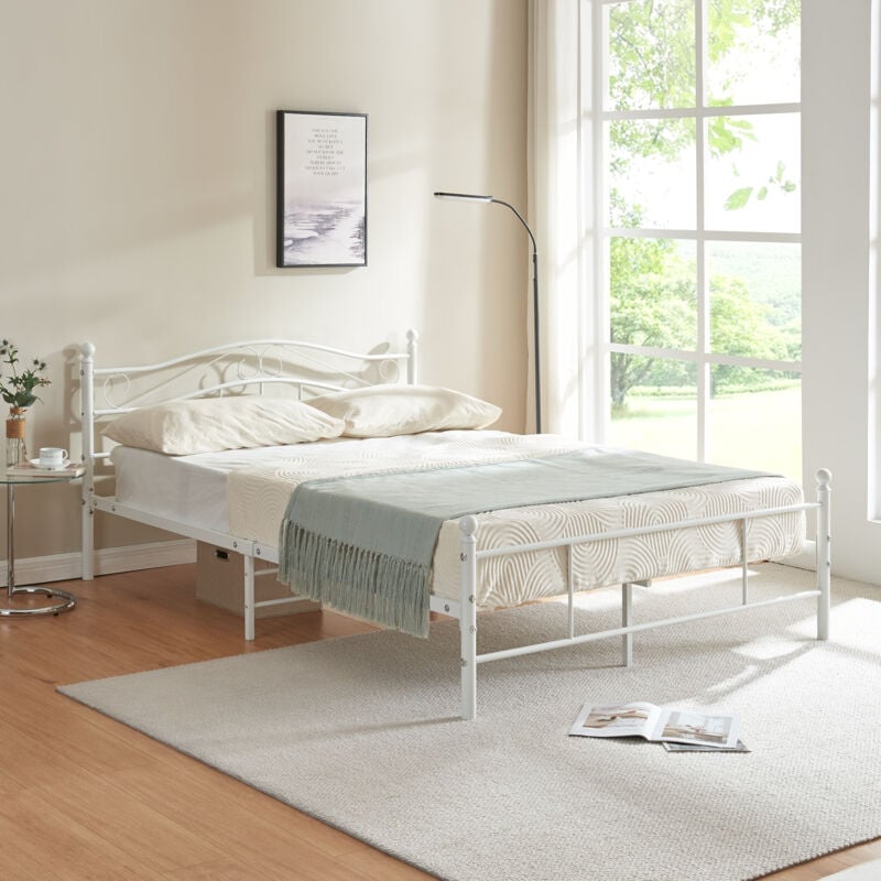 foto del prodotto  en.casa letto matrimoniale florenz in acciaio con testiera alta decorativa 160 x 200 cm bianco
