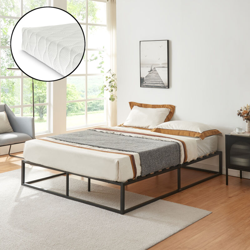 foto del prodotto  en.casa letto matrimoniale kreta con materasso 180 x 200 cm acciaio nero