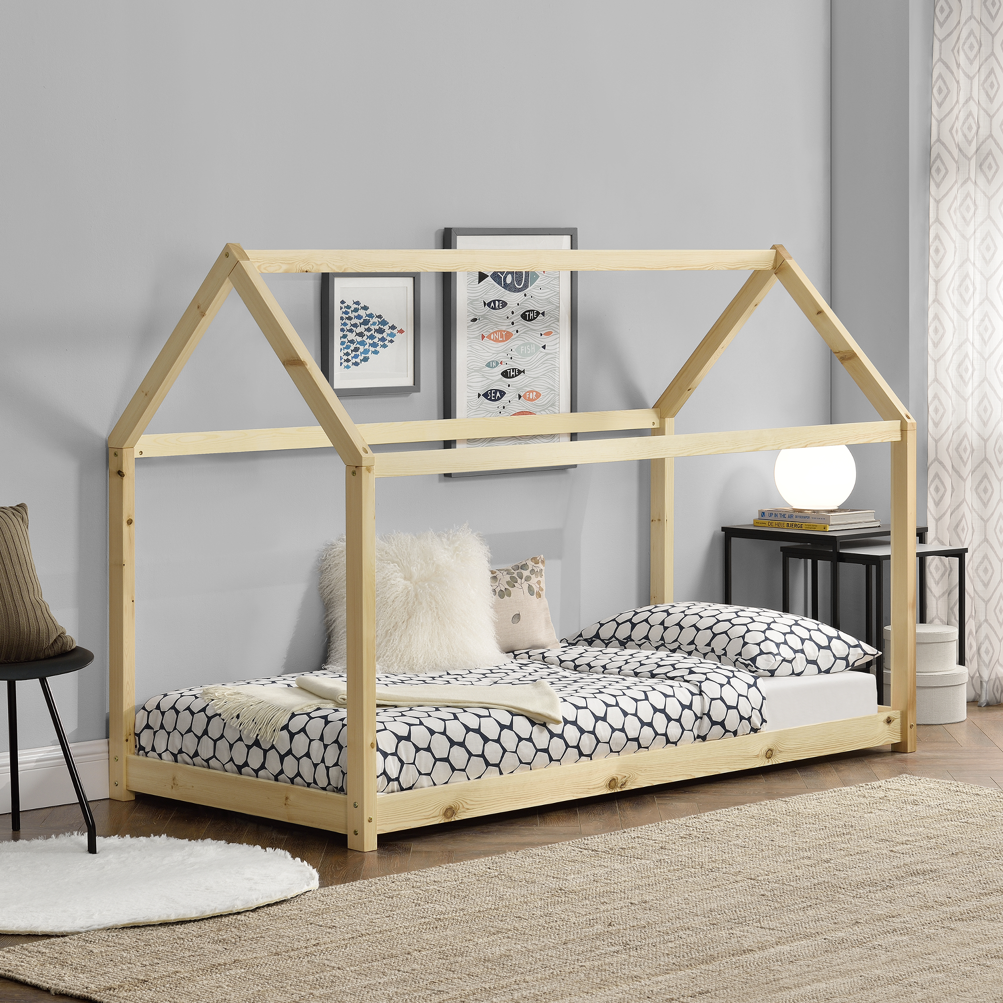 foto del prodotto  en.casa letto per cameretta netstal a forma di casetta 90 x 200 cm naturale