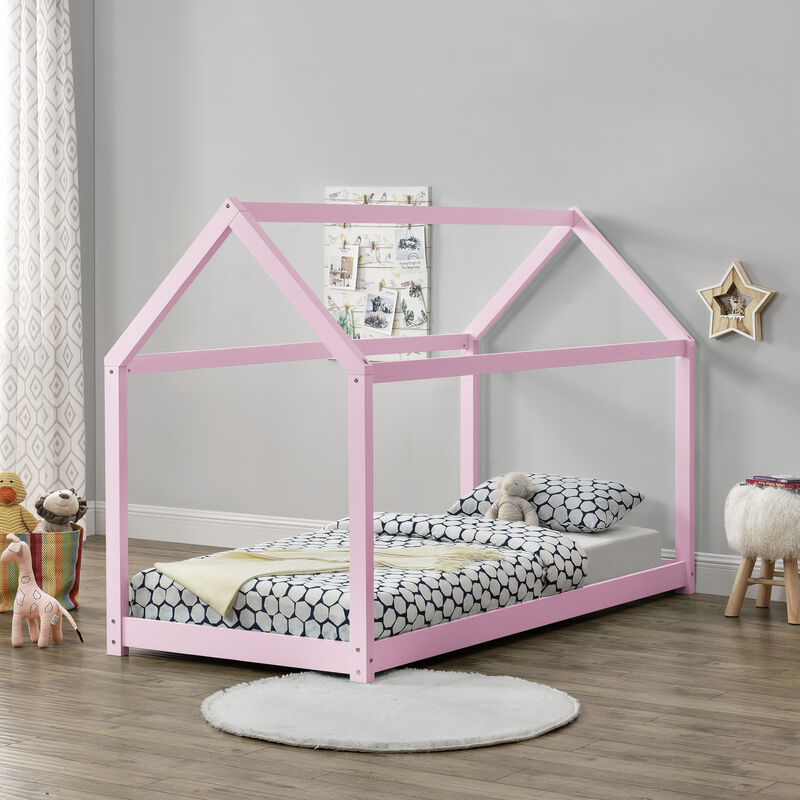 foto del prodotto  en.casa letto per cameretta netstal a forma di casetta 90 x 200 cm rosa