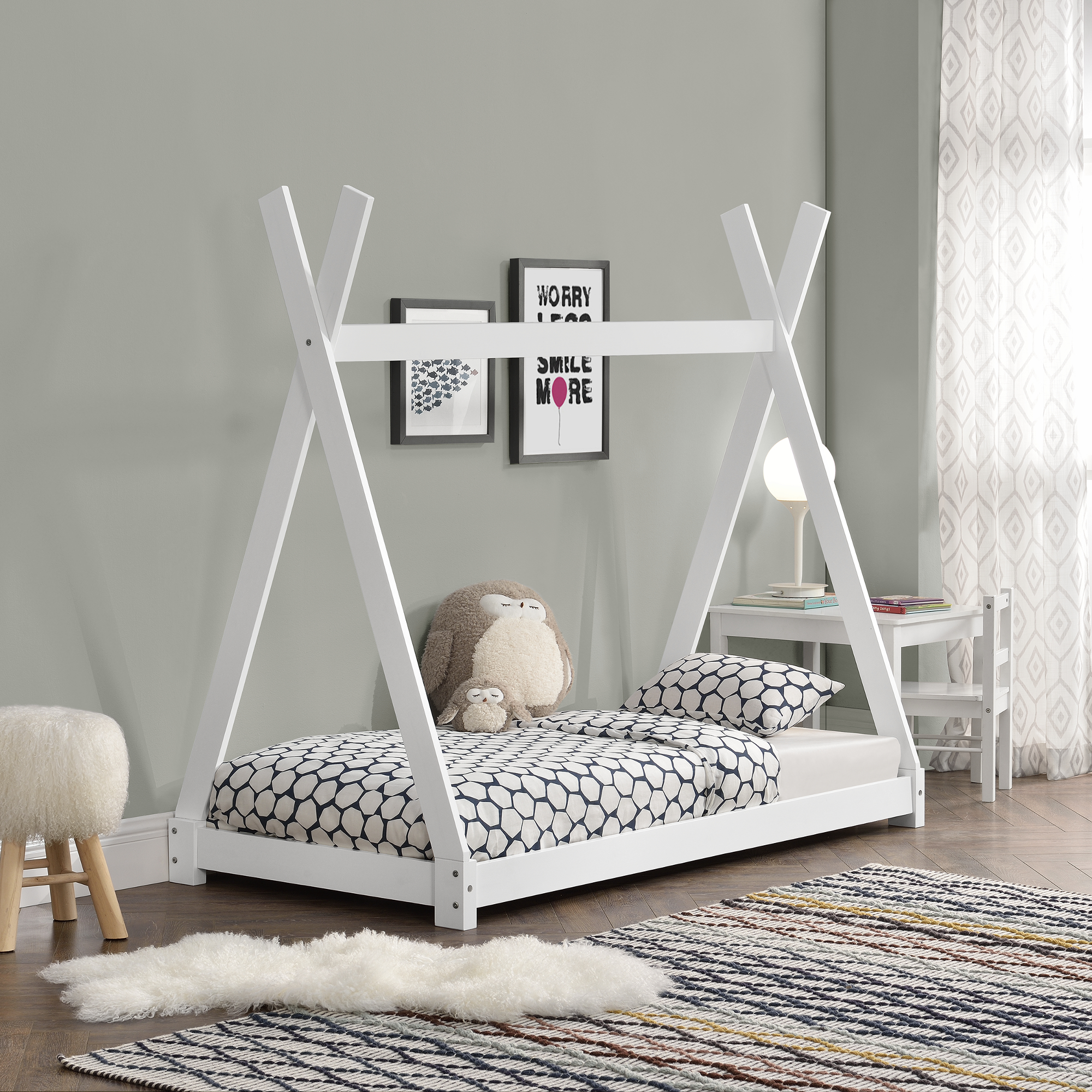 foto del prodotto  en.casa letto per cameretta onejda a forma di capanna 80 x 160 cm bianco