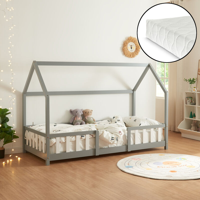 foto del prodotto  en.casa letto per cameretta sisimiut a forma di casetta con materasso 90x200 cm grigio chiaro bianco neu.haus 