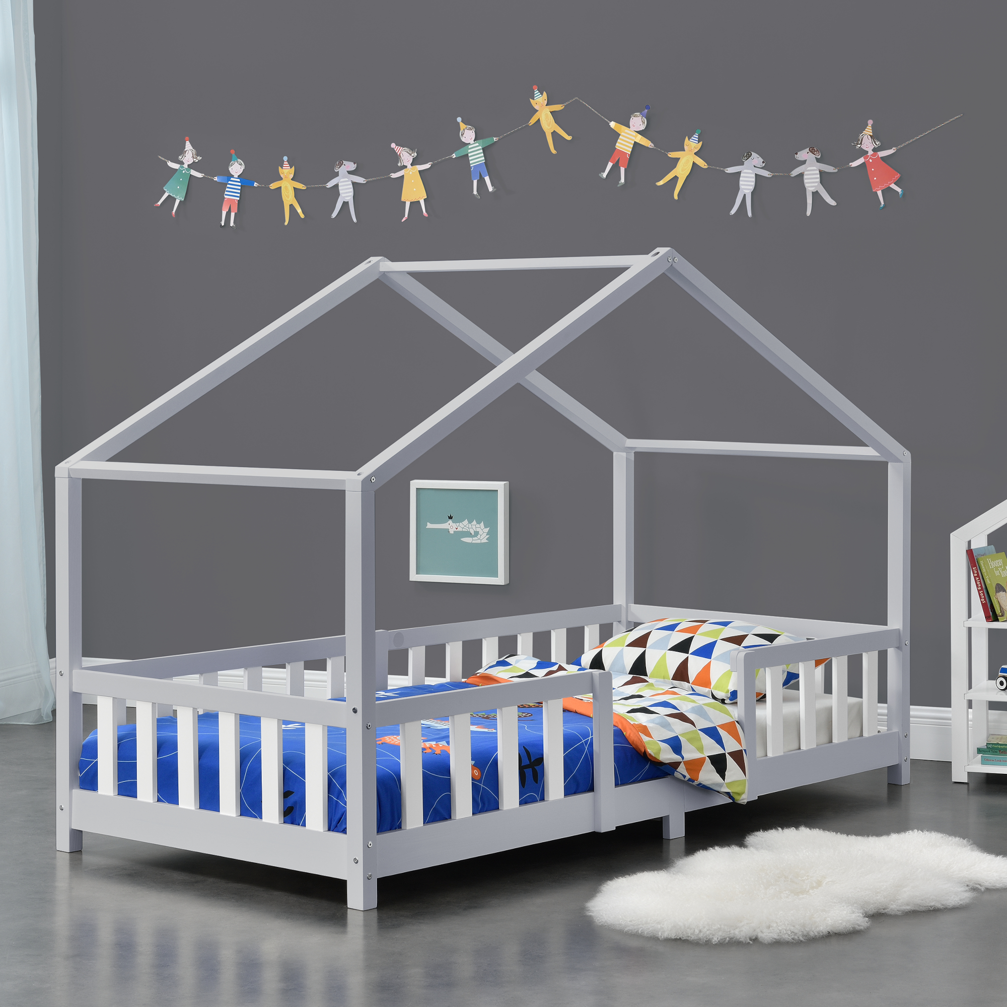 foto del prodotto  en.casa letto per cameretta treviolo a forma di casetta 90x200 cm grigio chiaro bianco